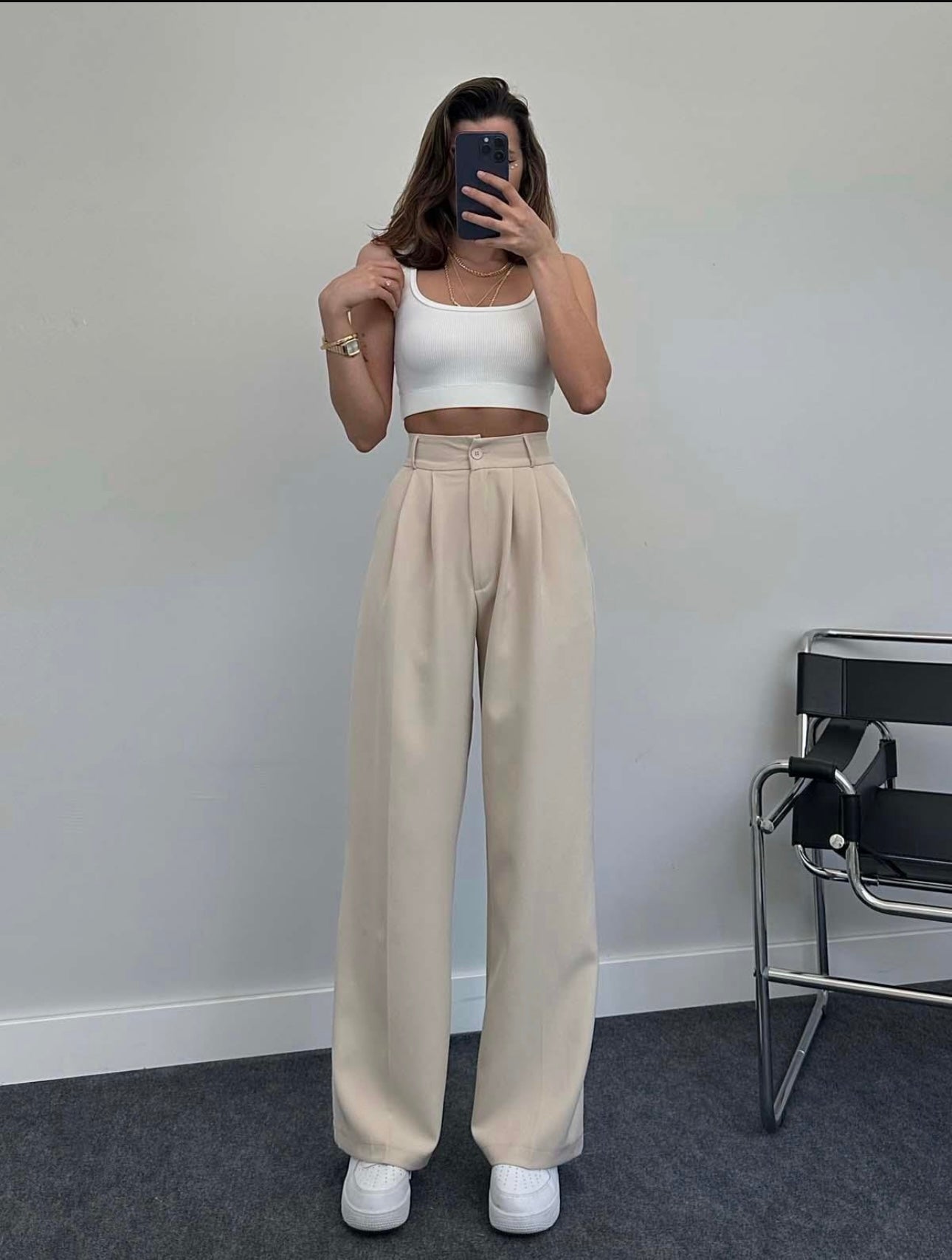Ψηλόμεσο Παντελόνι Μπεζ – Φαρδύ Highwaist