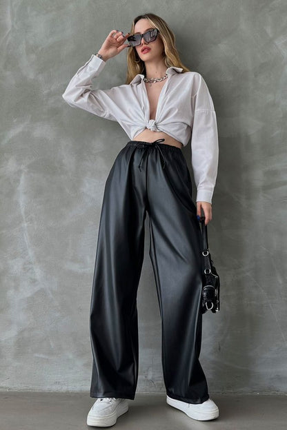 Loose faux leather pants