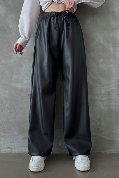 Loose faux leather pants